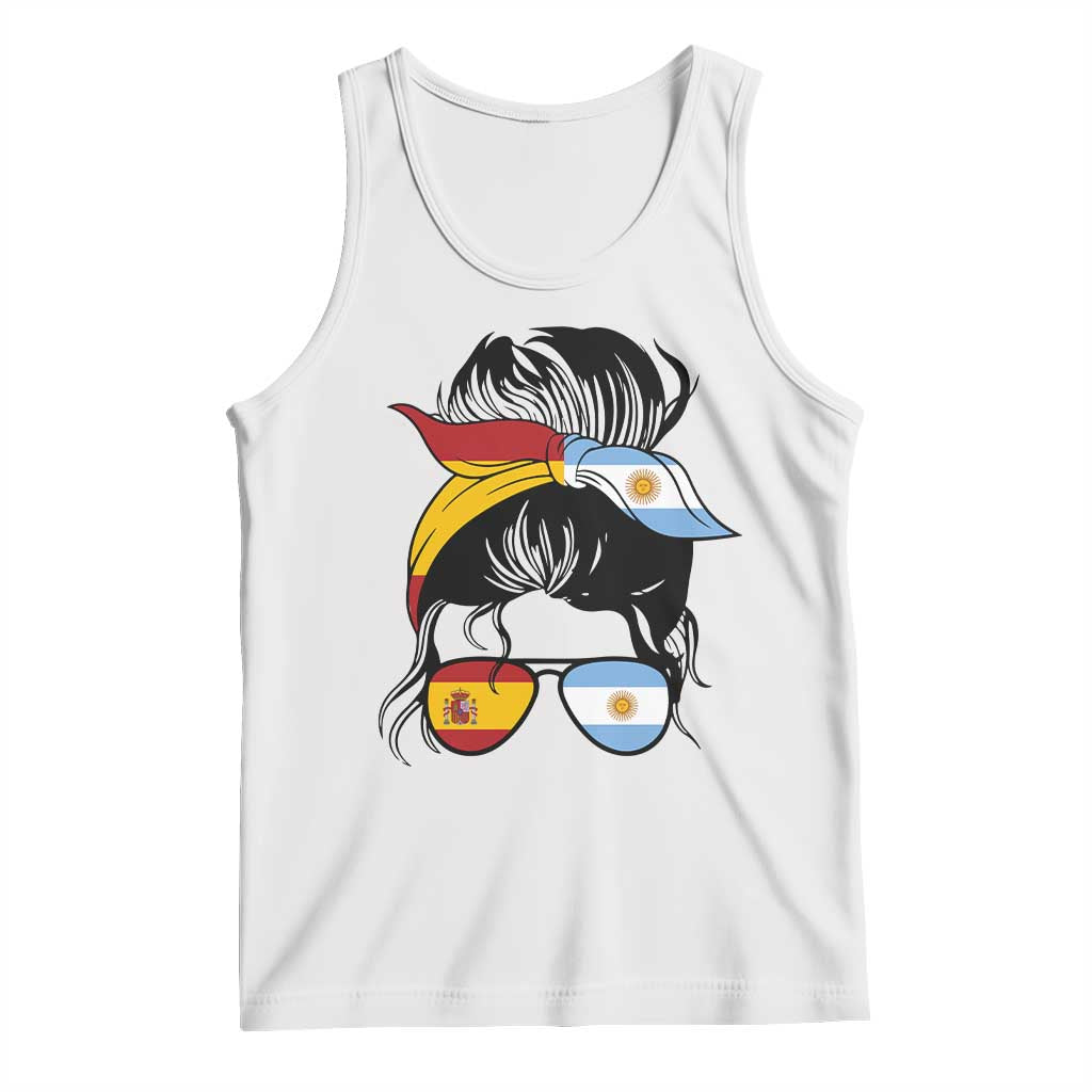 Argentina Spain Flag Messy Bun Girl Graphic Tank Top Cool Latina Argentine Spanish Pride Match Day