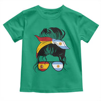 Argentina Spain Flag Messy Bun Girl Graphic Toddler T Shirt Cool Latina Argentine Spanish Pride Match Day