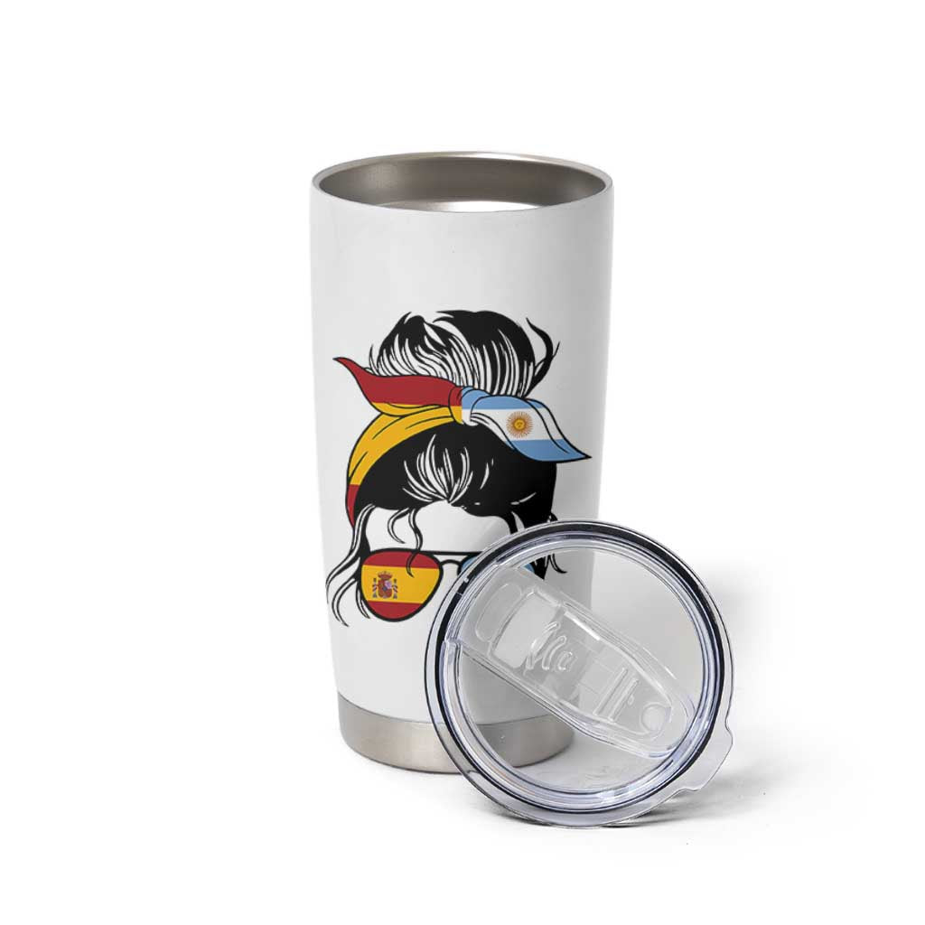Argentina Spain Flag Messy Bun Girl Graphic Tumbler Cup Cool Latina Argentine Spanish Pride Match Day