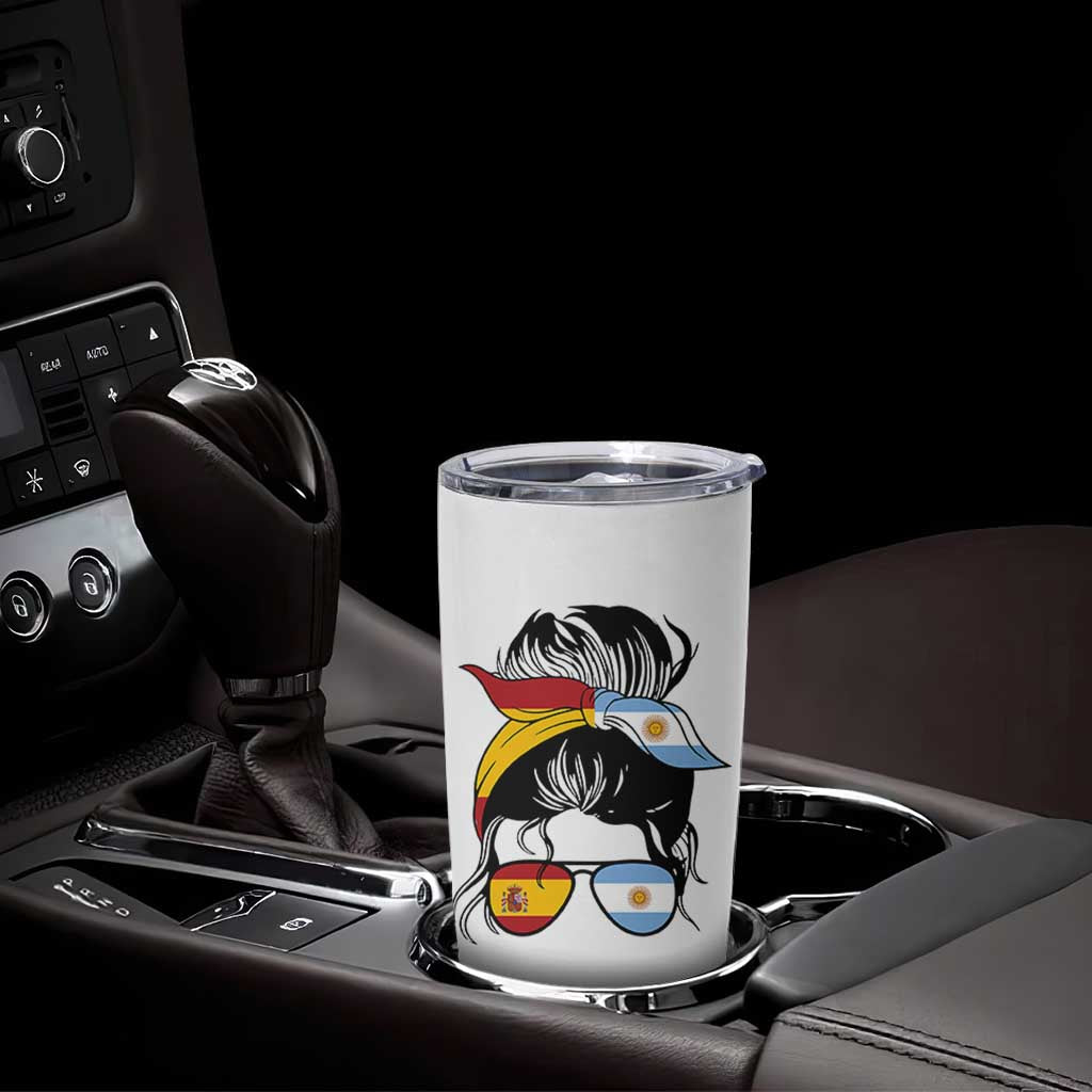 Argentina Spain Flag Messy Bun Girl Graphic Tumbler Cup Cool Latina Argentine Spanish Pride Match Day
