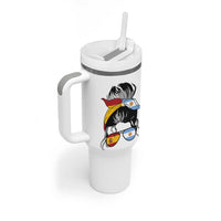 Argentina Spain Flag Messy Bun Girl Graphic Tumbler With Handle Cool Latina Argentine Spanish Pride Match Day