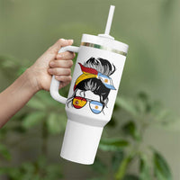 Argentina Spain Flag Messy Bun Girl Graphic Tumbler With Handle Cool Latina Argentine Spanish Pride Match Day