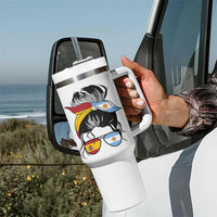 Argentina Spain Flag Messy Bun Girl Graphic Tumbler With Handle Cool Latina Argentine Spanish Pride Match Day