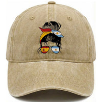 Argentina Spain Flag Messy Bun Girl Graphic Washed Cotton Baseball Cap Cool Latina Argentine Spanish Pride Match Day