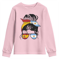 Argentina Spain Flag Messy Bun Girl Graphic Youth Sweatshirt Cool Latina Argentine Spanish Pride Match Day