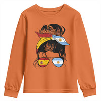 Argentina Spain Flag Messy Bun Girl Graphic Youth Sweatshirt Cool Latina Argentine Spanish Pride Match Day