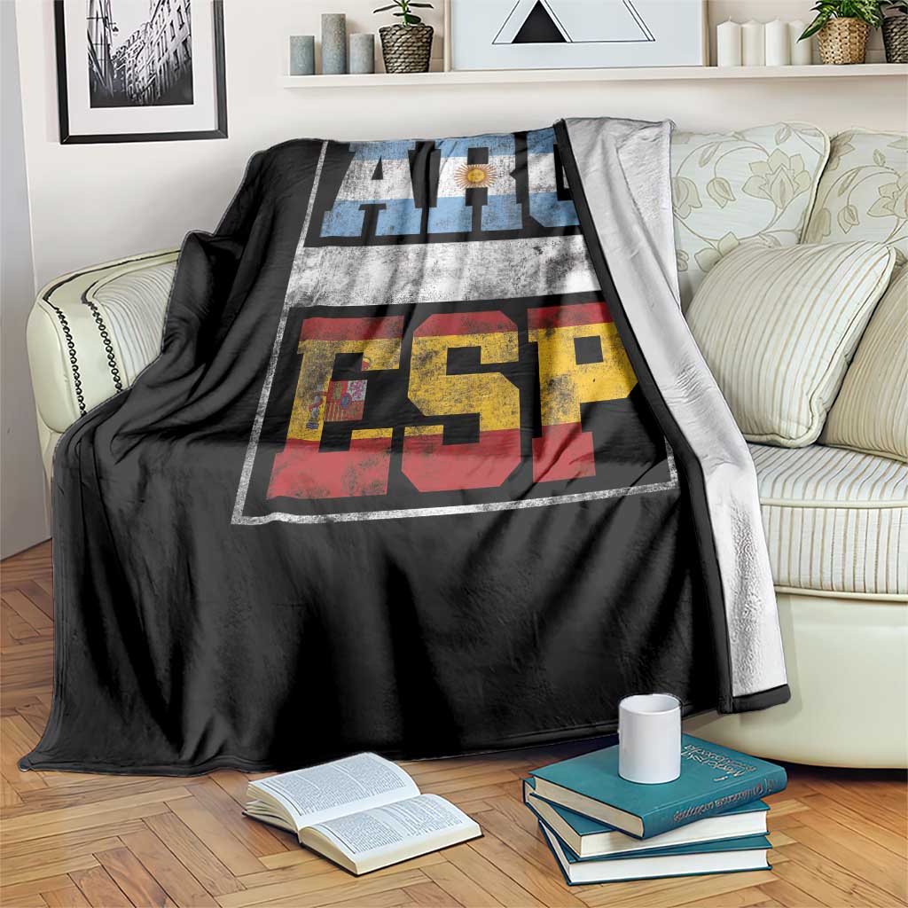 Retro ARG ESP Argentina Espana Flag Typography Graphic Throw Blanket Country Code Vintage Argentine Spainish Pride