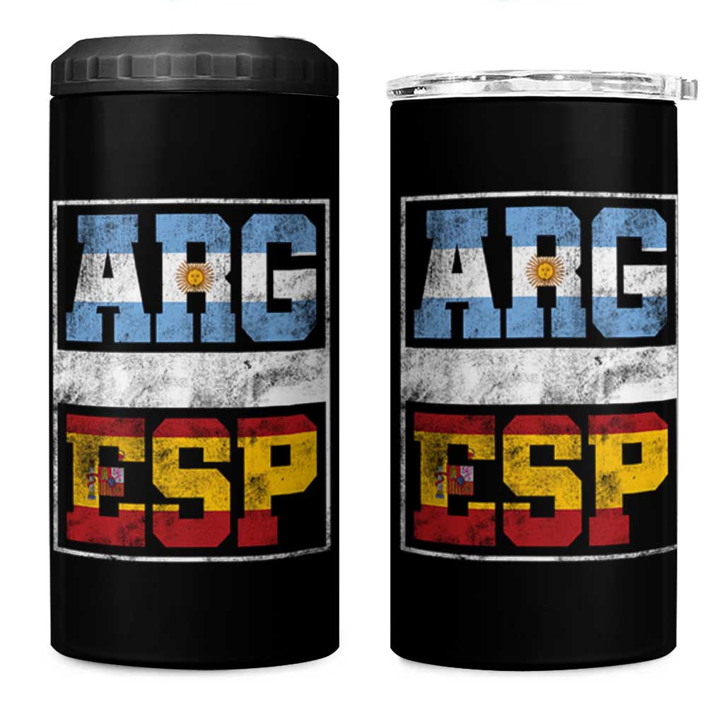 Retro ARG ESP Argentina Espana Flag Typography Graphic 4 in 1 Can Cooler Tumbler Country Code Vintage Argentine Spainish Pride