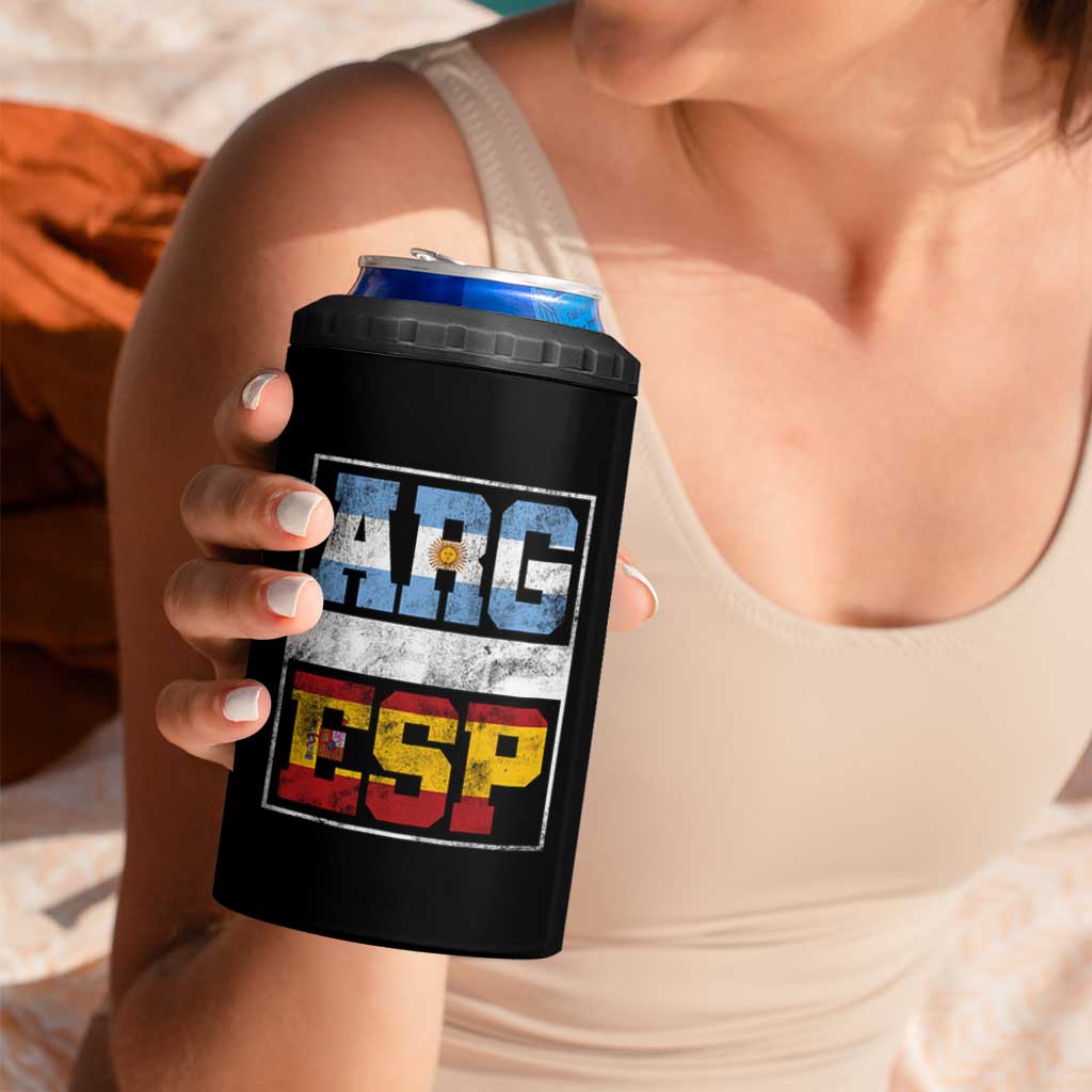 Retro ARG ESP Argentina Espana Flag Typography Graphic 4 in 1 Can Cooler Tumbler Country Code Vintage Argentine Spainish Pride