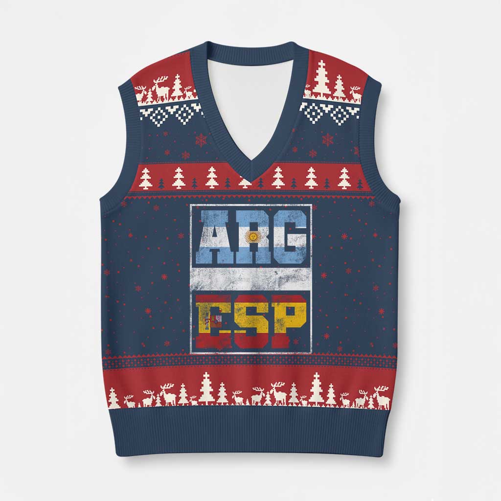 Retro ARG ESP Argentina Espana Flag Typography Graphic V-Neck Knit Sweater Vest Country Code Vintage Argentine Spainish Pride