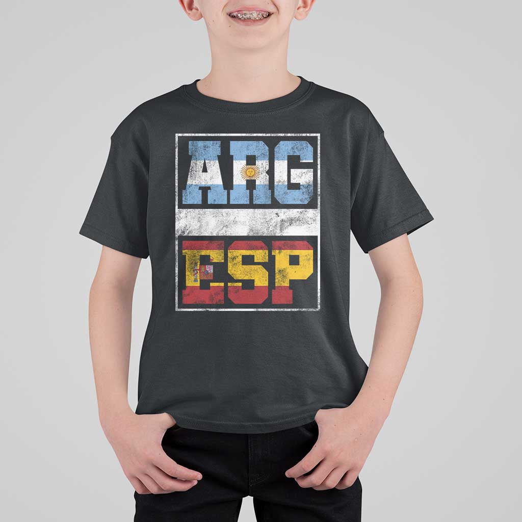 Retro ARG ESP Argentina Espana Flag Typography Graphic T Shirt For Kid Country Code Vintage Argentine Spainish Pride
