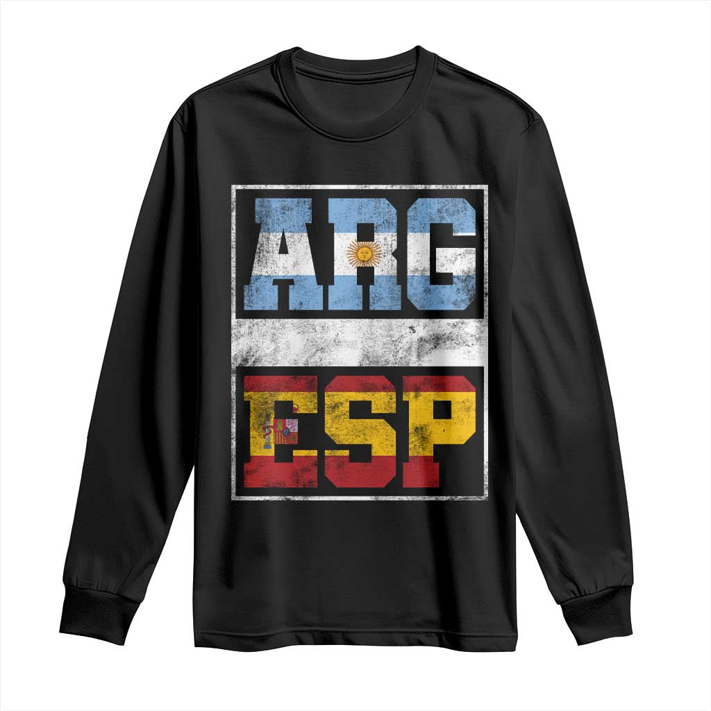 Retro ARG ESP Argentina Espana Flag Typography Graphic Long Sleeve Shirt Country Code Vintage Argentine Spainish Pride