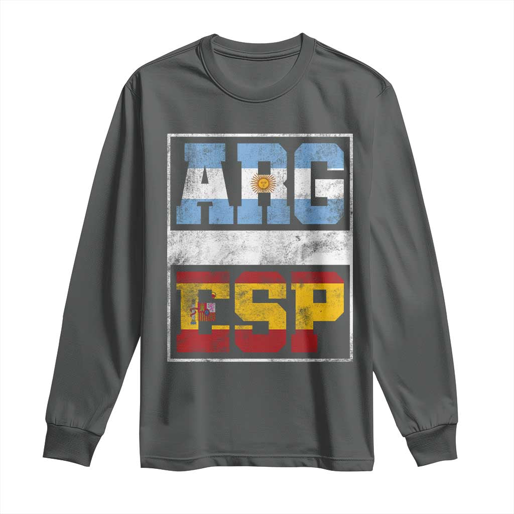 Retro ARG ESP Argentina Espana Flag Typography Graphic Long Sleeve Shirt Country Code Vintage Argentine Spainish Pride