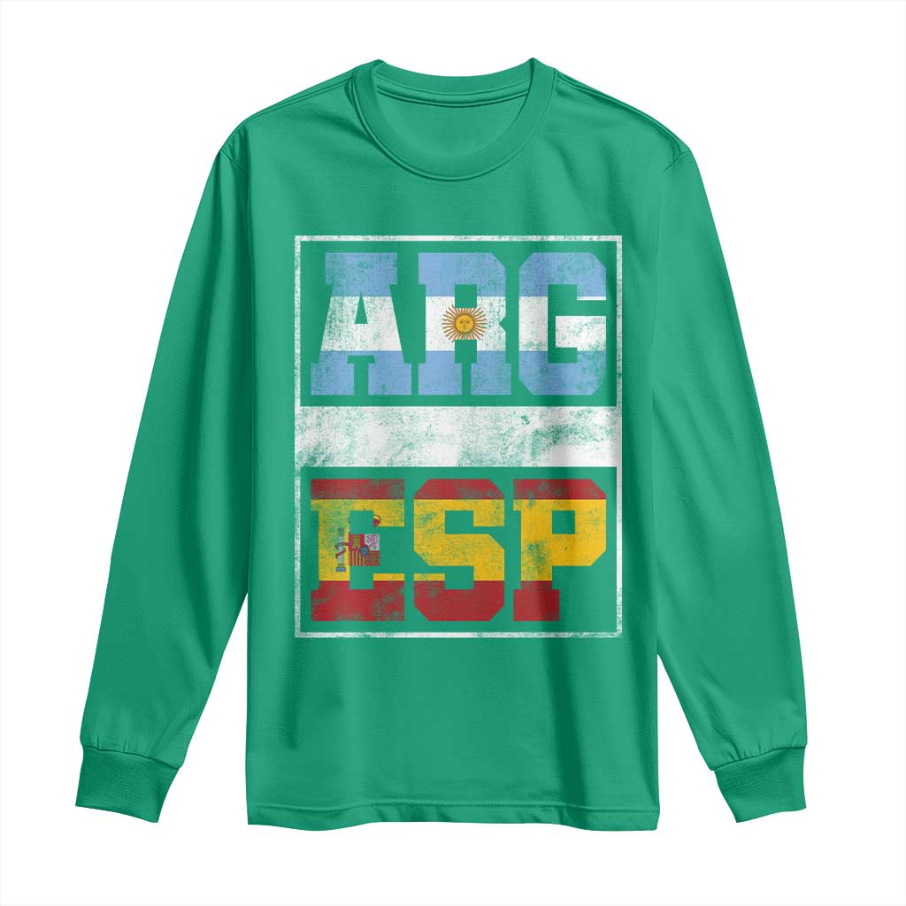 Retro ARG ESP Argentina Espana Flag Typography Graphic Long Sleeve Shirt Country Code Vintage Argentine Spainish Pride