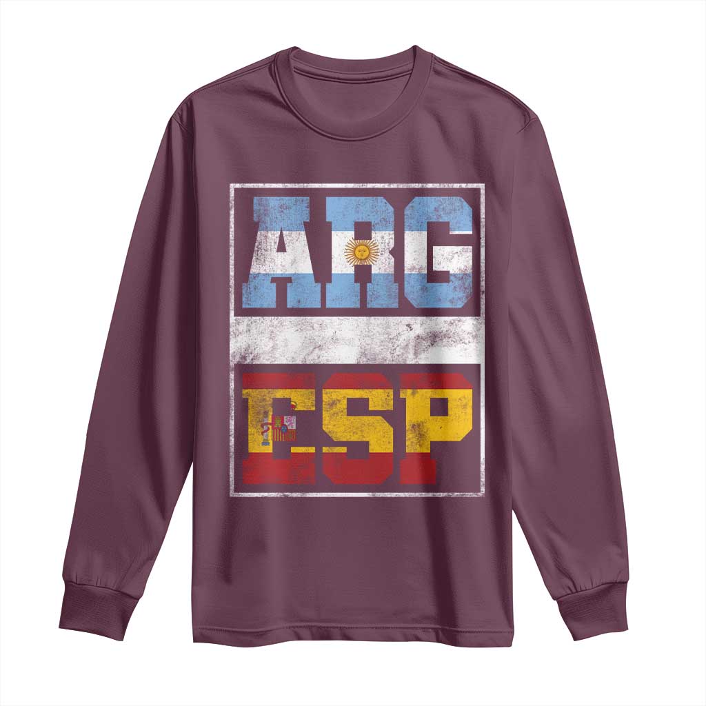 Retro ARG ESP Argentina Espana Flag Typography Graphic Long Sleeve Shirt Country Code Vintage Argentine Spainish Pride