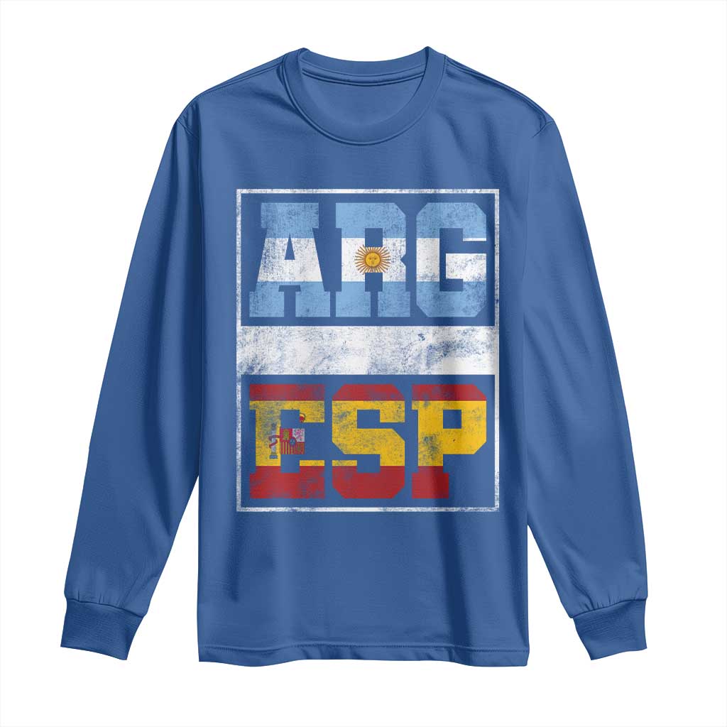Retro ARG ESP Argentina Espana Flag Typography Graphic Long Sleeve Shirt Country Code Vintage Argentine Spainish Pride
