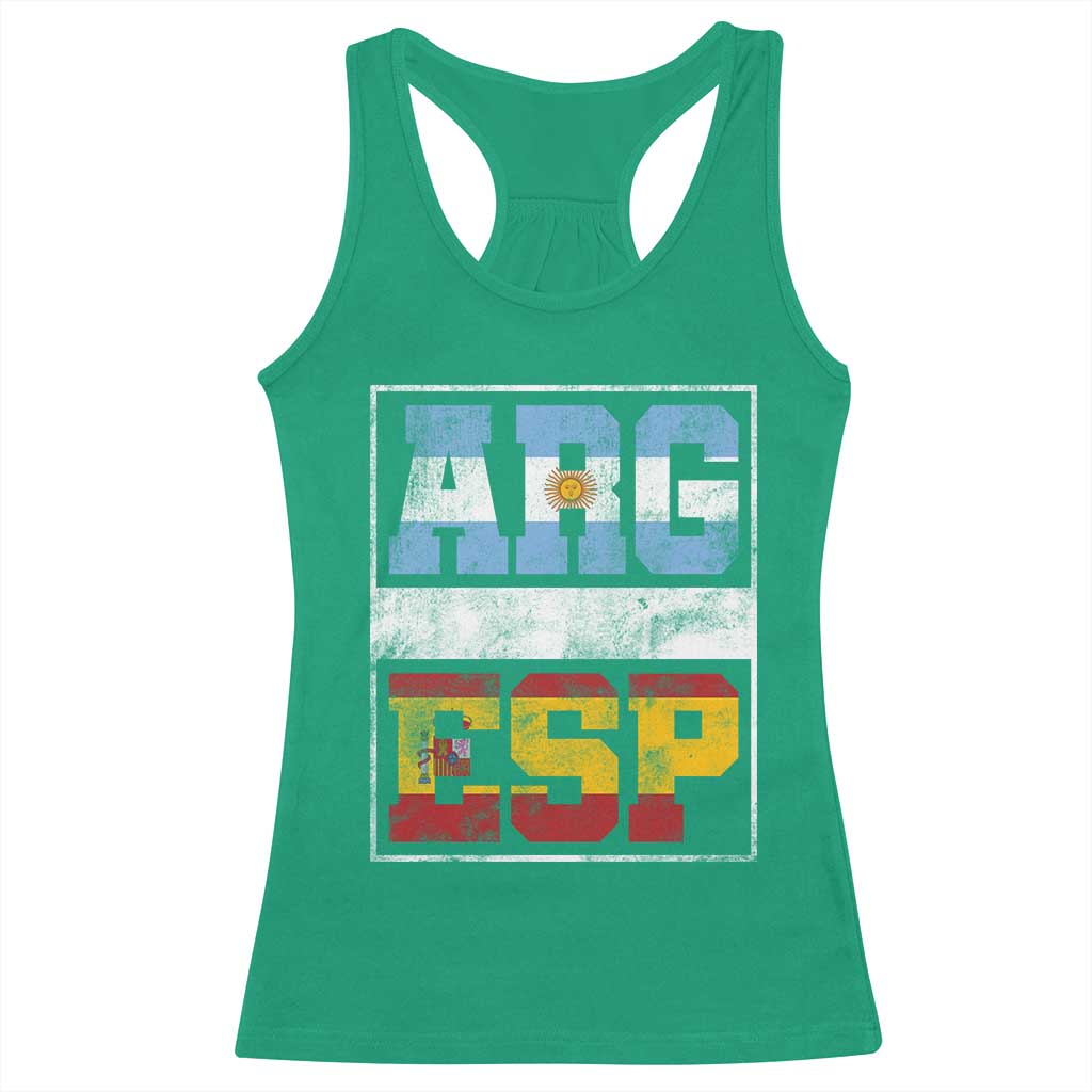 Retro ARG ESP Argentina Espana Flag Typography Graphic Racerback Tank Top Country Code Vintage Argentine Spainish Pride