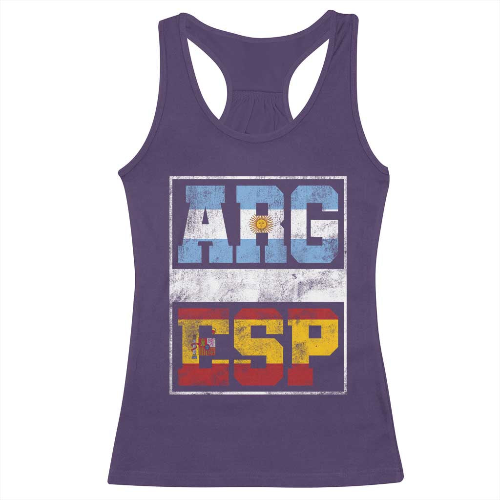 Retro ARG ESP Argentina Espana Flag Typography Graphic Racerback Tank Top Country Code Vintage Argentine Spainish Pride