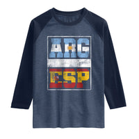 Retro ARG ESP Argentina Espana Flag Typography Graphic Raglan Shirt Country Code Vintage Argentine Spainish Pride