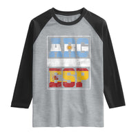 Retro ARG ESP Argentina Espana Flag Typography Graphic Raglan Shirt Country Code Vintage Argentine Spainish Pride