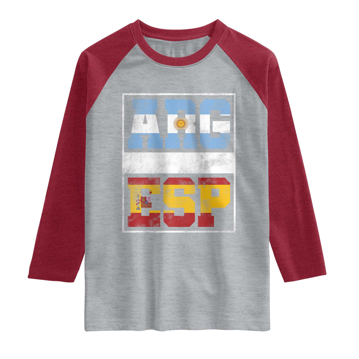Retro ARG ESP Argentina Espana Flag Typography Graphic Raglan Shirt Country Code Vintage Argentine Spainish Pride