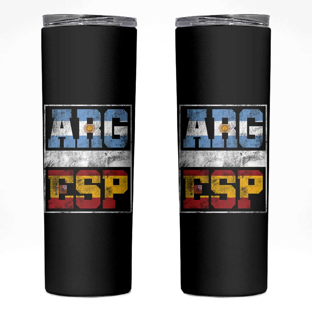 Retro ARG ESP Argentina Espana Flag Typography Graphic Skinny Tumbler Country Code Vintage Argentine Spainish Pride
