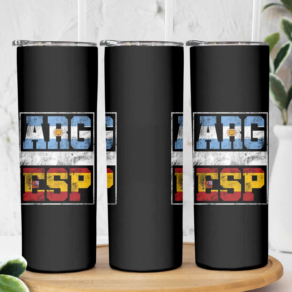Retro ARG ESP Argentina Espana Flag Typography Graphic Skinny Tumbler Country Code Vintage Argentine Spainish Pride