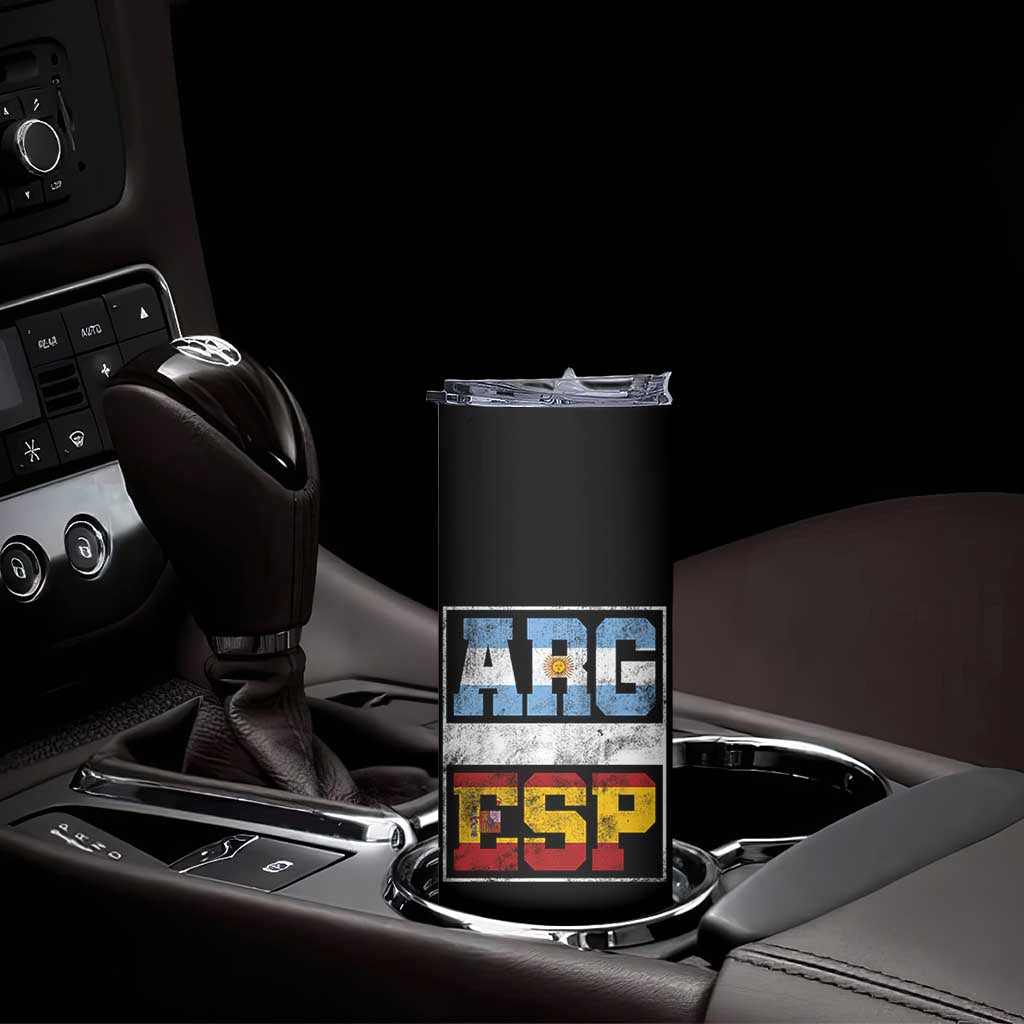 Retro ARG ESP Argentina Espana Flag Typography Graphic Skinny Tumbler Country Code Vintage Argentine Spainish Pride