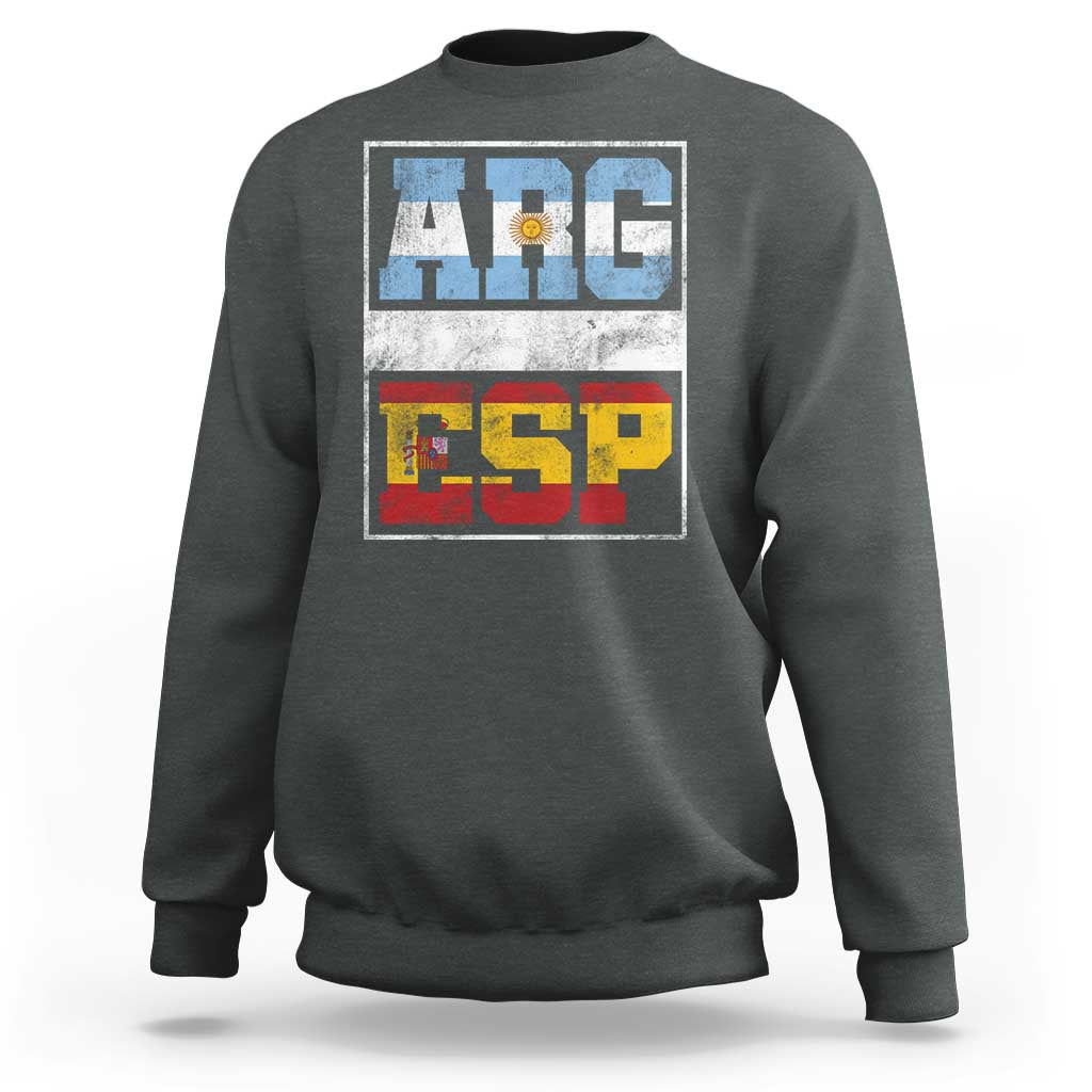 Retro ARG ESP Argentina Espana Flag Typography Graphic Sweatshirt Country Code Vintage Argentine Spainish Pride