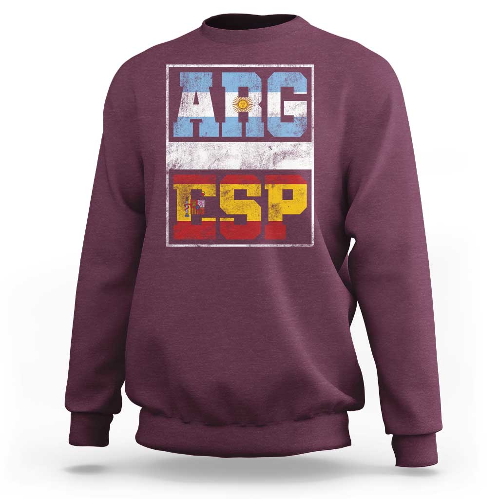 Retro ARG ESP Argentina Espana Flag Typography Graphic Sweatshirt Country Code Vintage Argentine Spainish Pride