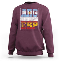 Retro ARG ESP Argentina Espana Flag Typography Graphic Sweatshirt Country Code Vintage Argentine Spainish Pride