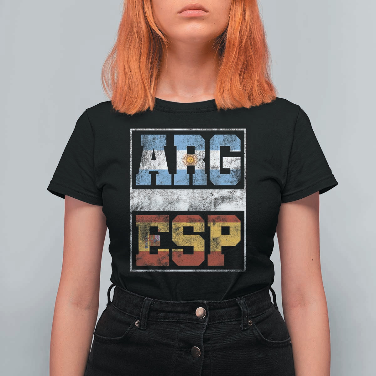 Retro ARG ESP Argentina Espana Flag Typography Graphic T Shirt For Women Country Code Vintage Argentine Spainish Pride