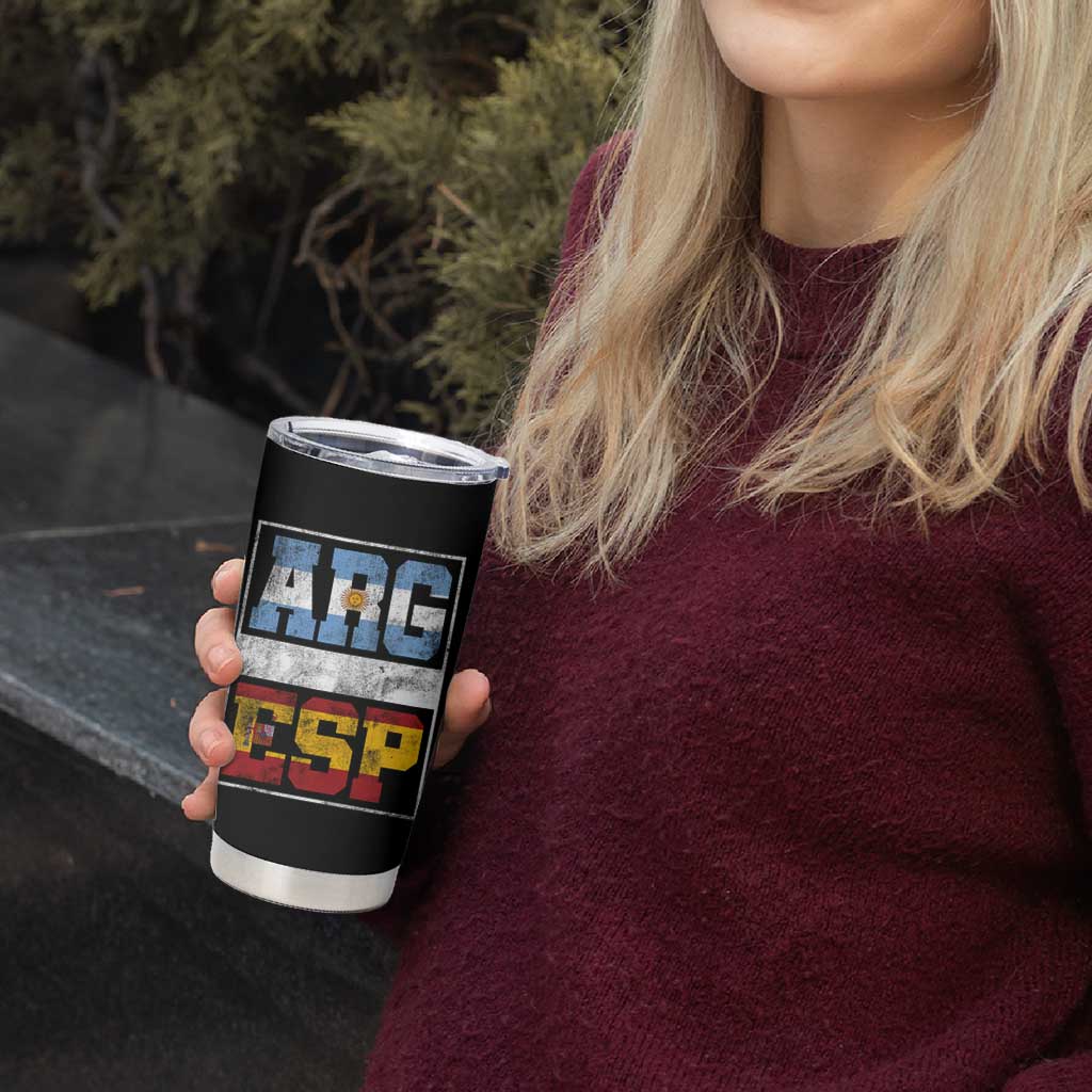 Retro ARG ESP Argentina Espana Flag Typography Graphic Tumbler Cup Country Code Vintage Argentine Spainish Pride