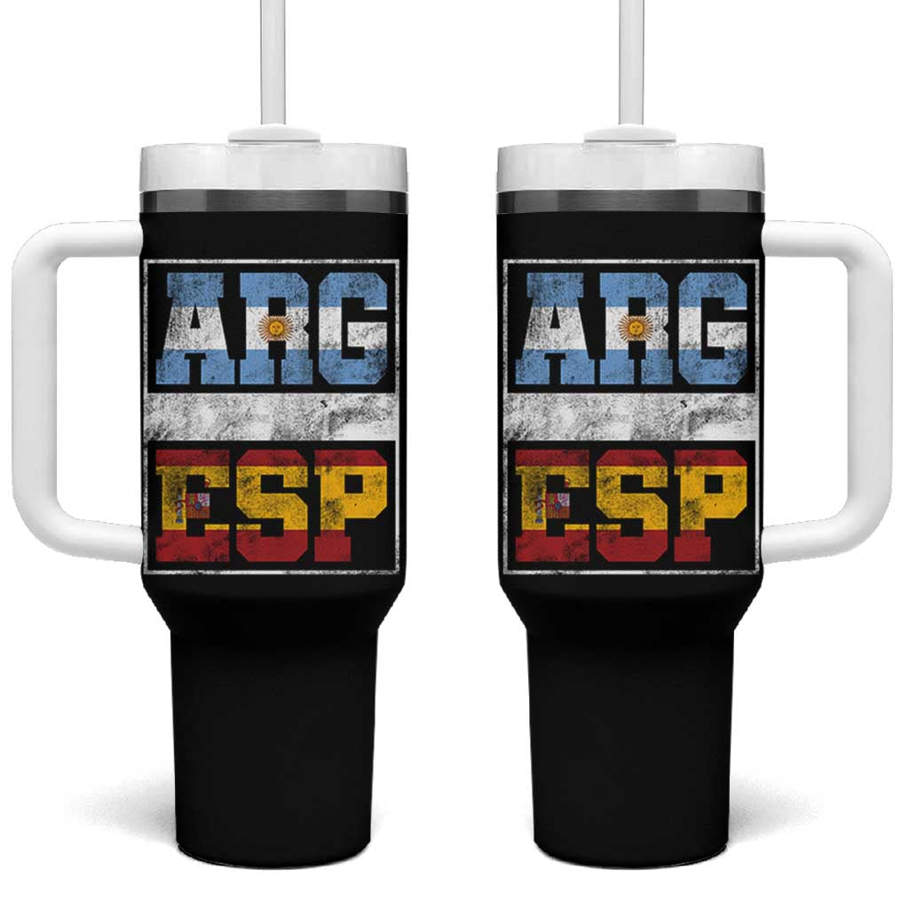 Retro ARG ESP Argentina Espana Flag Typography Graphic Tumbler With Handle Country Code Vintage Argentine Spainish Pride