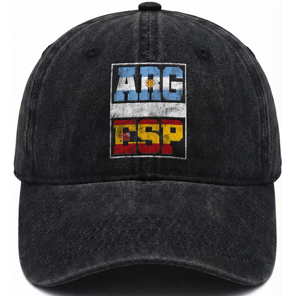 Retro ARG ESP Argentina Espana Flag Typography Graphic Washed Cotton Baseball Cap Country Code Vintage Argentine Spainish Pride