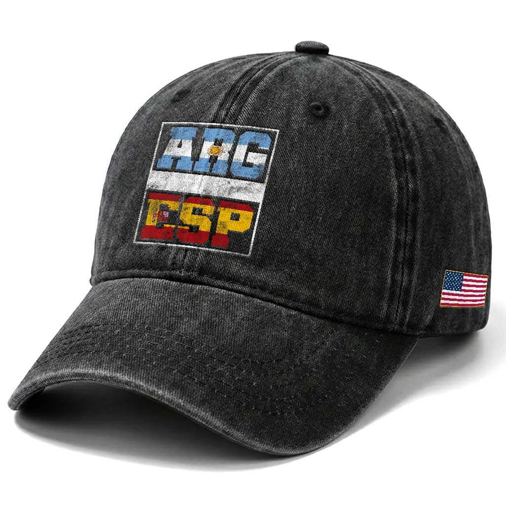 Retro ARG ESP Argentina Espana Flag Typography Graphic Washed Cotton Baseball Cap Country Code Vintage Argentine Spainish Pride