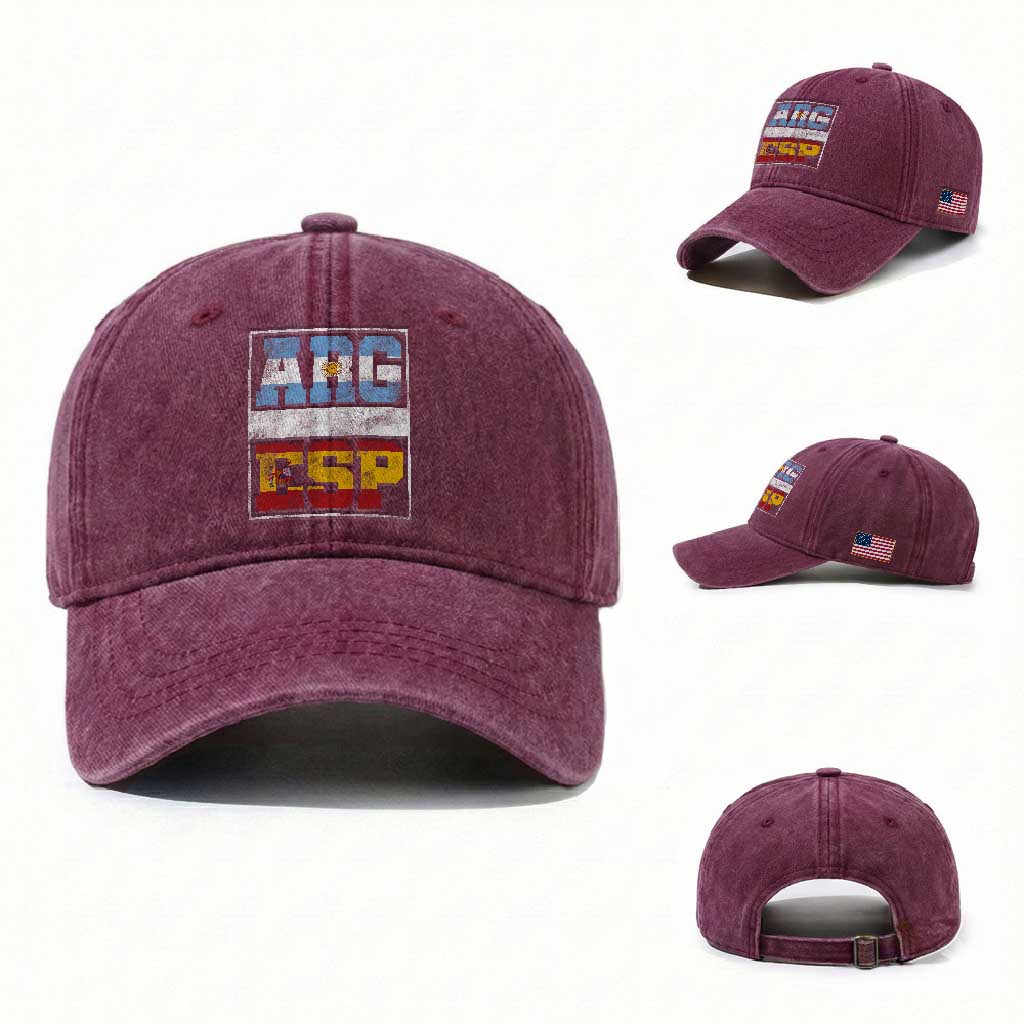 Retro ARG ESP Argentina Espana Flag Typography Graphic Washed Cotton Baseball Cap Country Code Vintage Argentine Spainish Pride