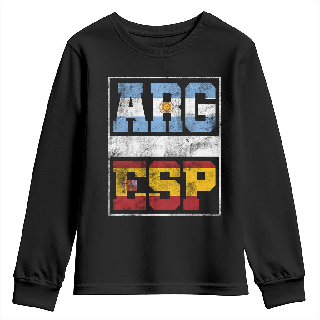 Retro ARG ESP Argentina Espana Flag Typography Graphic Youth Sweatshirt Country Code Vintage Argentine Spainish Pride