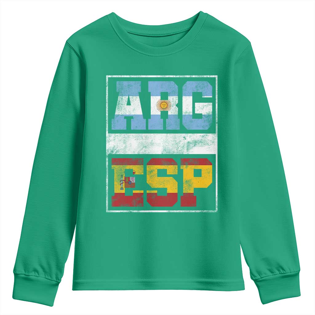 Retro ARG ESP Argentina Espana Flag Typography Graphic Youth Sweatshirt Country Code Vintage Argentine Spainish Pride