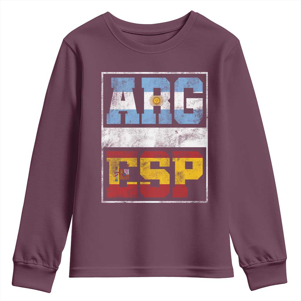 Retro ARG ESP Argentina Espana Flag Typography Graphic Youth Sweatshirt Country Code Vintage Argentine Spainish Pride