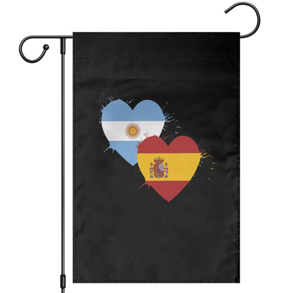 Argentina Spain Flag Two Hearts Graphic Garden Flag Dual Argentine Spanish Heritage Love Pride