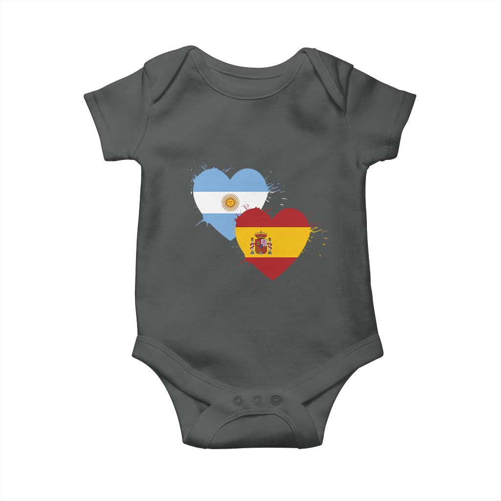 Argentina Spain Flag Two Hearts Graphic Baby Onesie Dual Argentine Spanish Heritage Love Pride