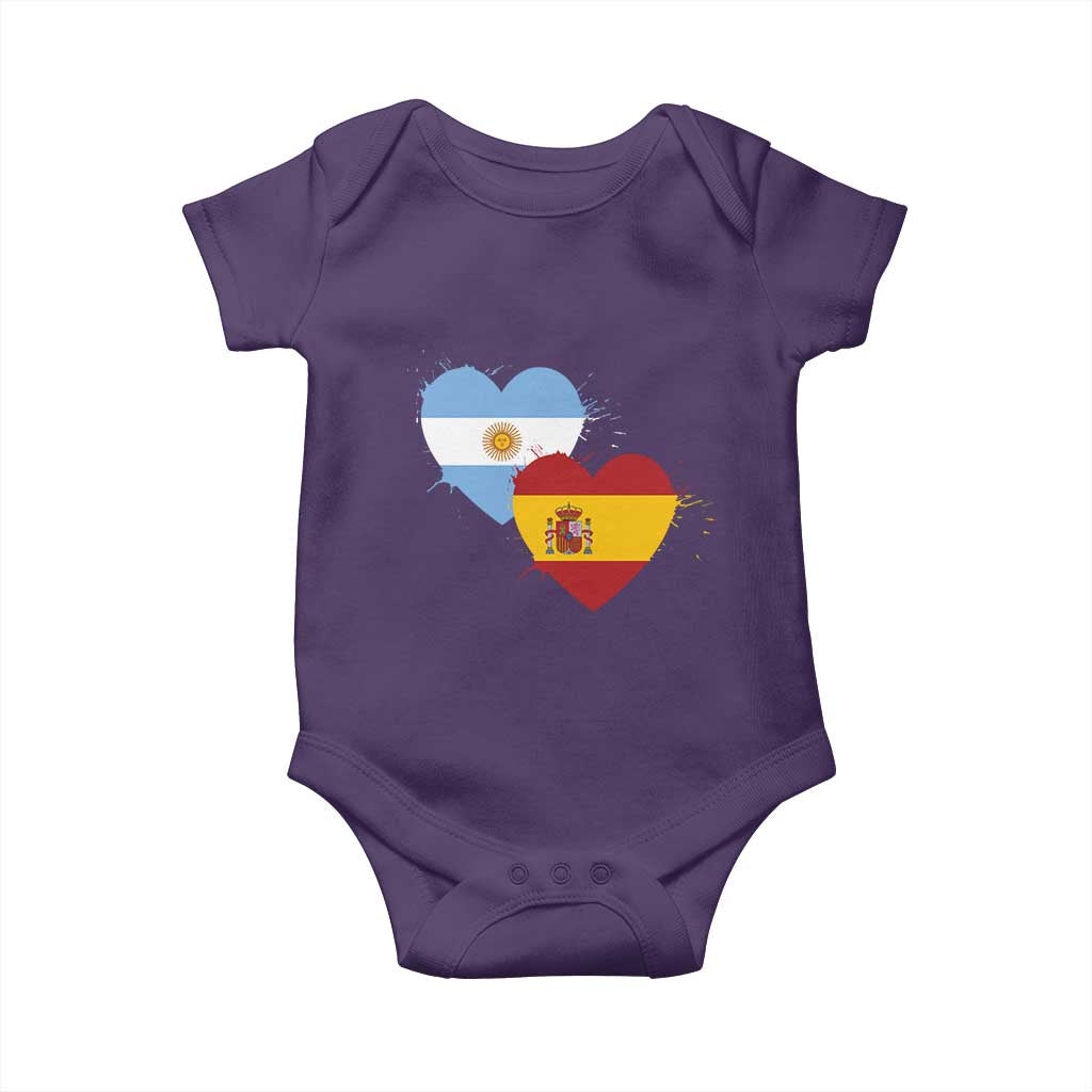 Argentina Spain Flag Two Hearts Graphic Baby Onesie Dual Argentine Spanish Heritage Love Pride