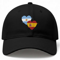 Argentina Spain Flag Two Hearts Graphic Baseball Cap Dual Argentine Spanish Heritage Love Pride