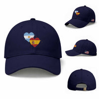 Argentina Spain Flag Two Hearts Graphic Baseball Cap Dual Argentine Spanish Heritage Love Pride