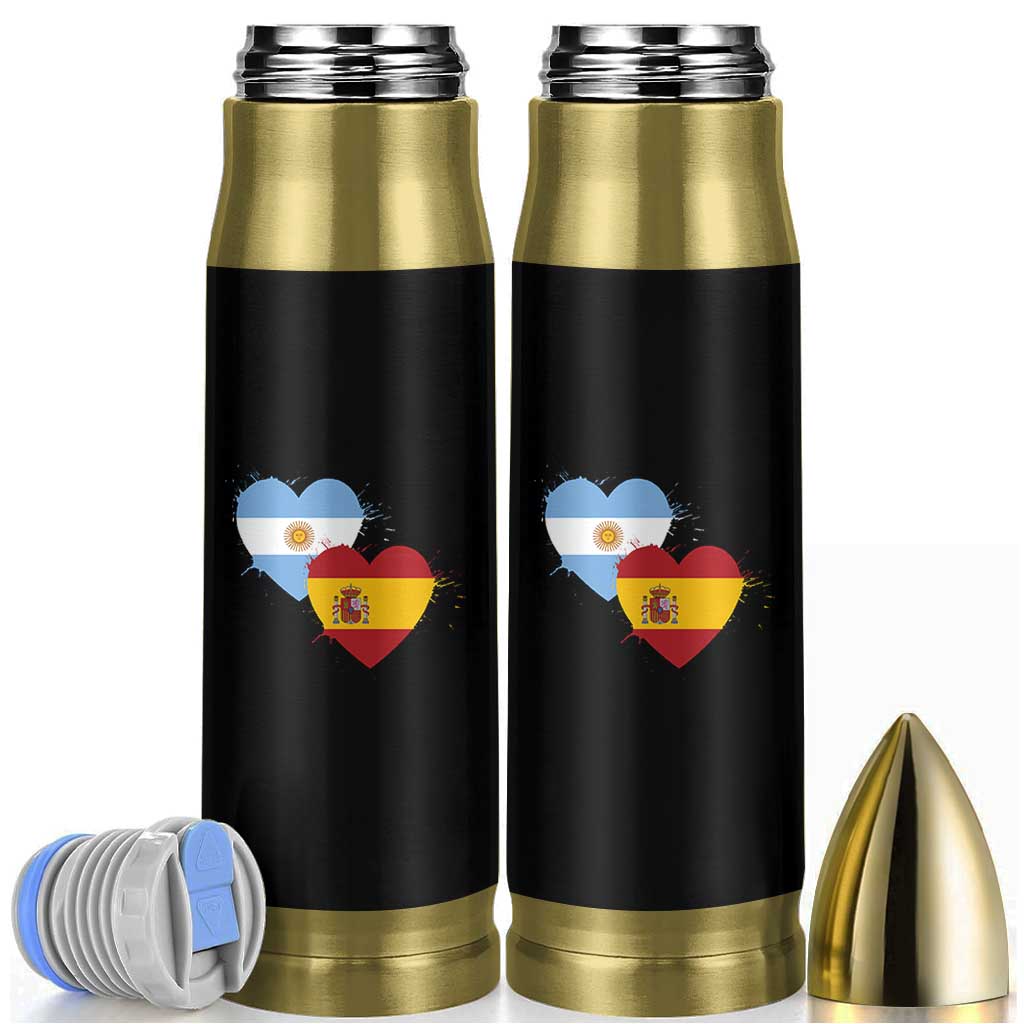 Argentina Spain Flag Two Hearts Graphic Bullet Tumbler Dual Argentine Spanish Heritage Love Pride