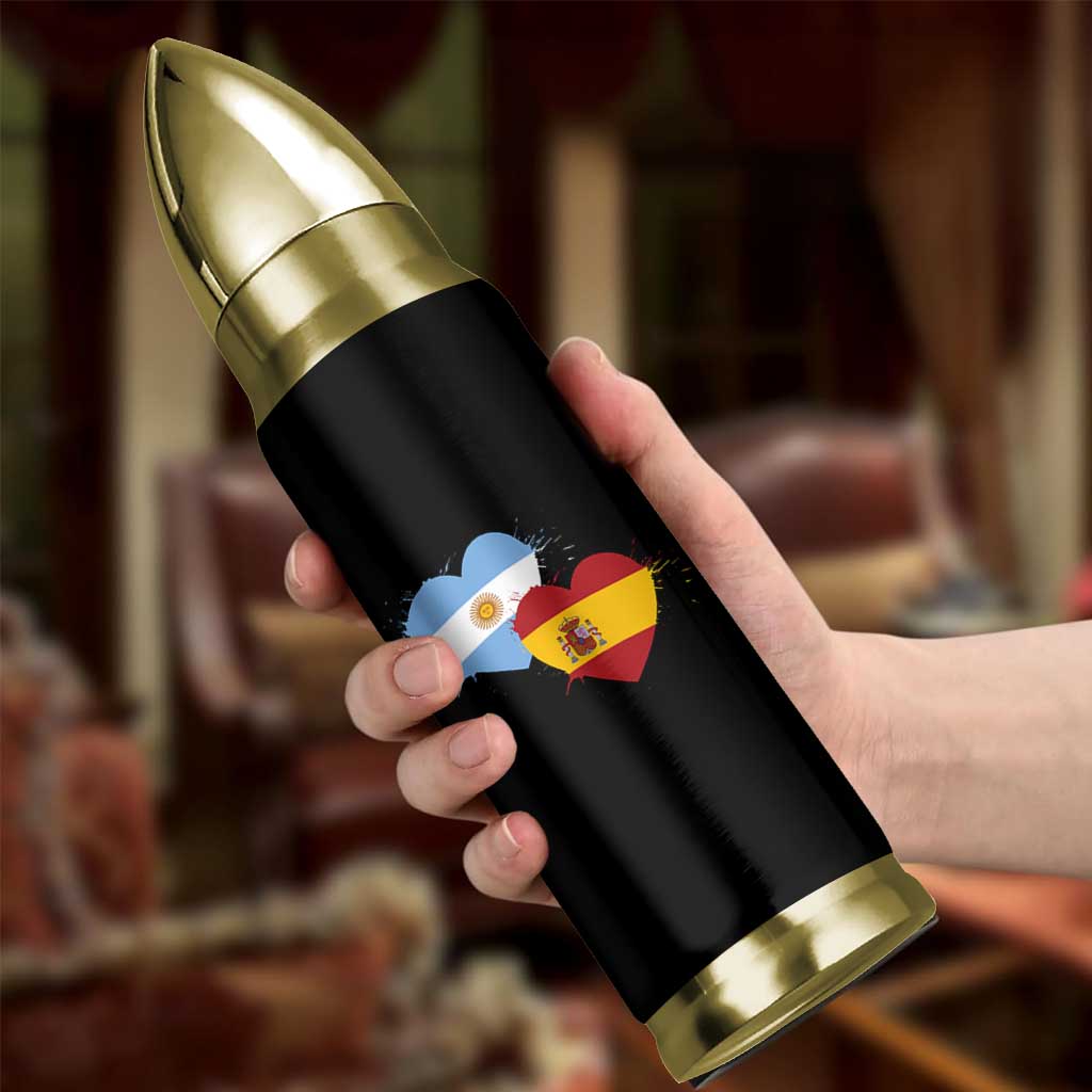 Argentina Spain Flag Two Hearts Graphic Bullet Tumbler Dual Argentine Spanish Heritage Love Pride