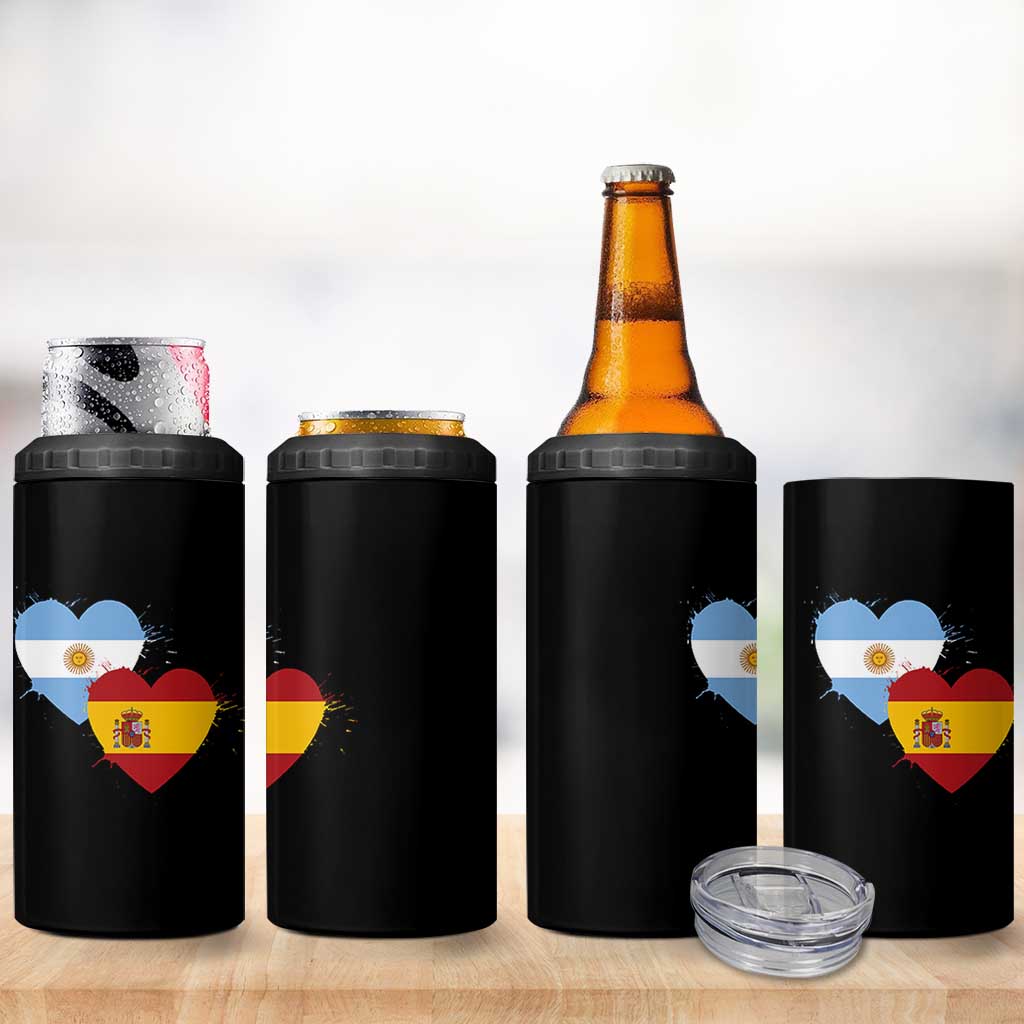 Argentina Spain Flag Two Hearts Graphic 4 in 1 Can Cooler Tumbler Dual Argentine Spanish Heritage Love Pride