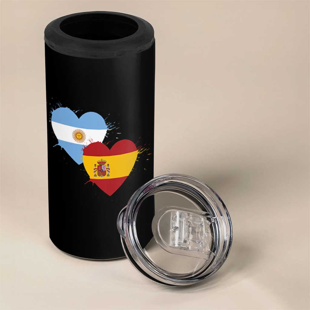 Argentina Spain Flag Two Hearts Graphic 4 in 1 Can Cooler Tumbler Dual Argentine Spanish Heritage Love Pride