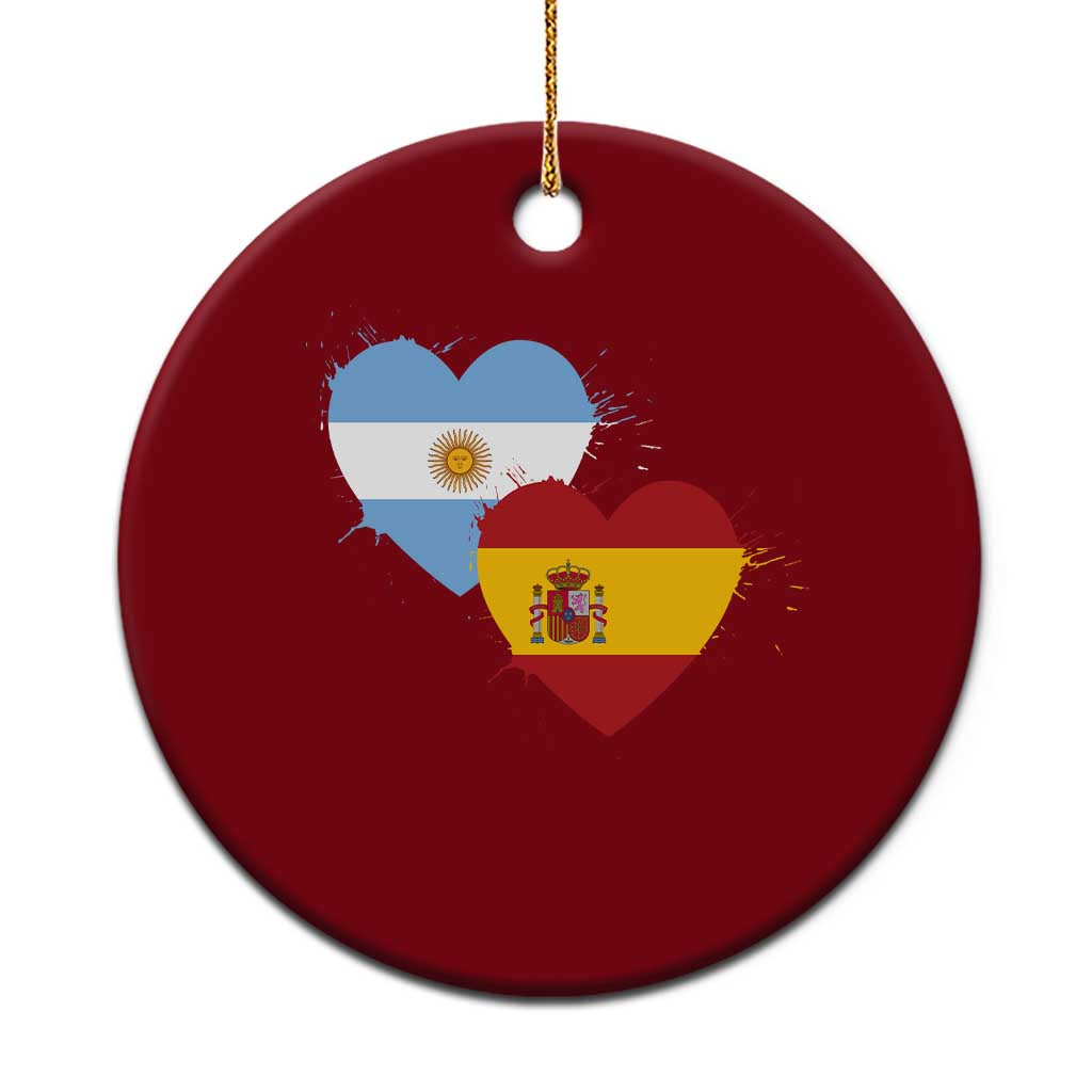 Argentina Spain Flag Two Hearts Graphic Ceramic Ornament Dual Argentine Spanish Heritage Love Pride
